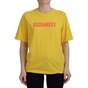 Dsquared² Yellow Logo Print Cotton Crewneck Easy Tee Women's T-shirt (Pre-Owned)